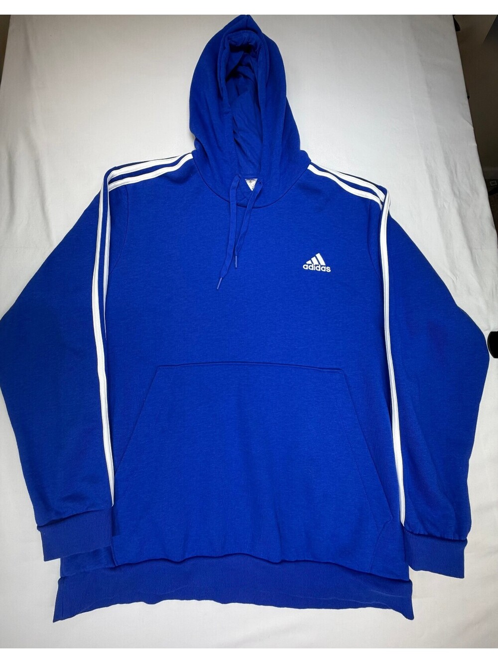 Adidas Essentials Men's Fleece 3-Stripes Hoodie Pullover Logo Size 2XL Blue
